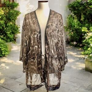 Marisa Christina Sheer Kimono Animal Print Belted Duster Cover Up